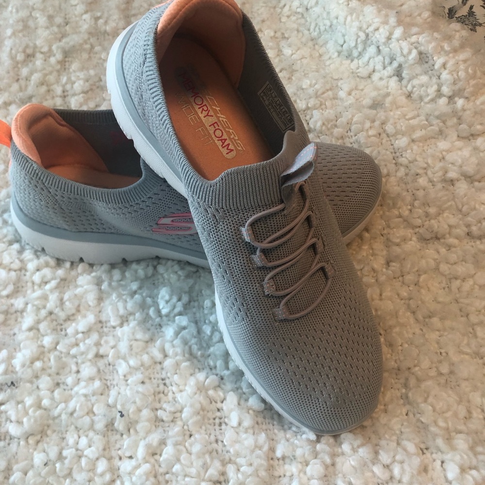 Skechers Women's Gray Knit Slip-On Sneakers with Coral Lining